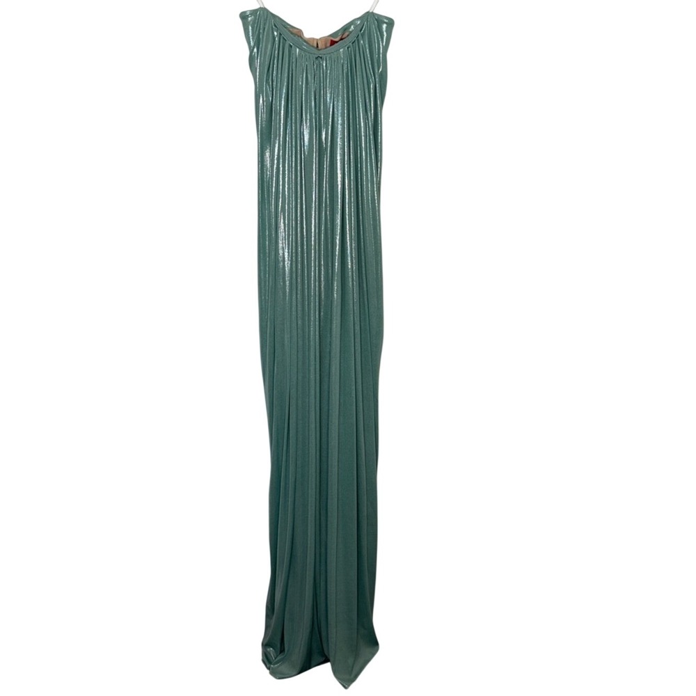 Halston Metallic Pleated Strapless Gown Mint Green Size 4 NWT - Picture 2 of 5